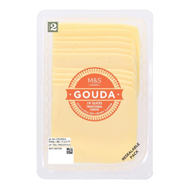 M&S sliced gouda cheese 250g tray, imported from the UK