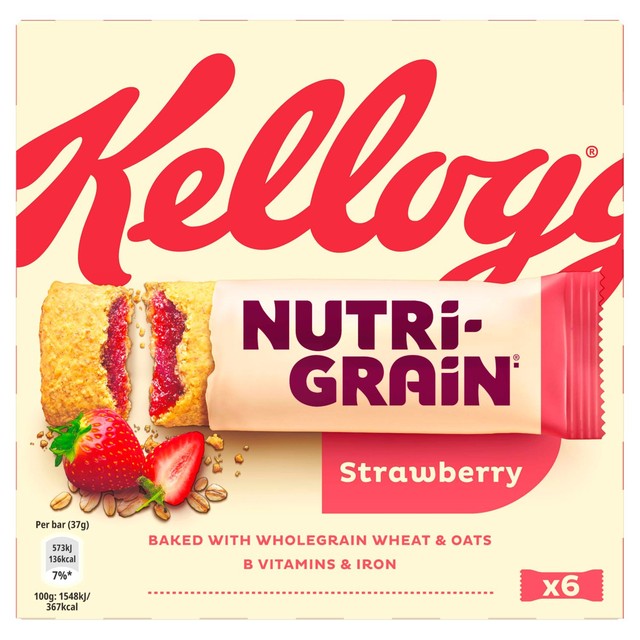 Kellogg's Nutrigrain strawberry cereal bars 6 pack, UK version