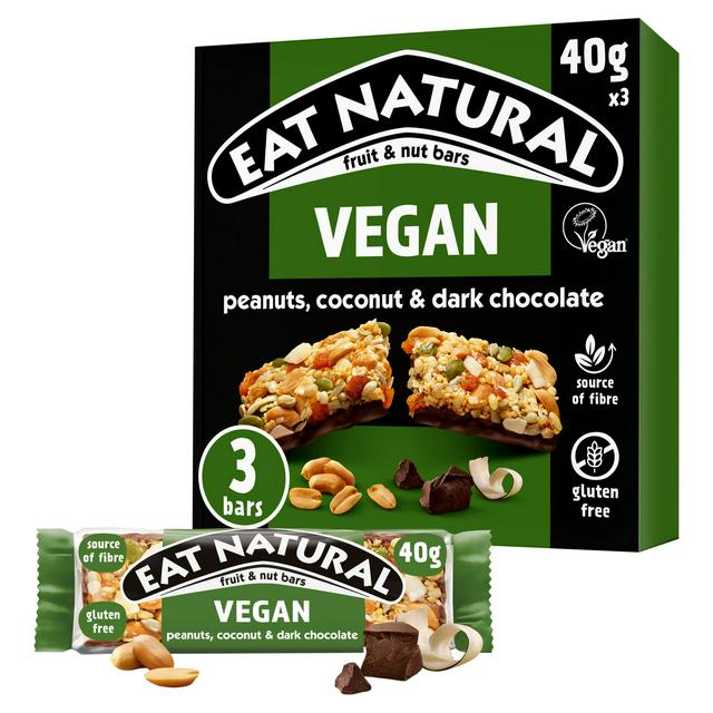 Eat Natural Vegan Peanuts Coconut Dark Chocolate Fruit  Nut Cereal Bars 3x40g