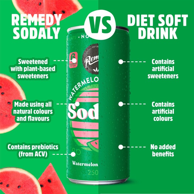Remedy Sodaly Watermelon soft drink, imported from the UK