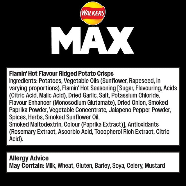 Walkers Max Extra Flamin' Hot Sharing Crisps 130g (British brand)
