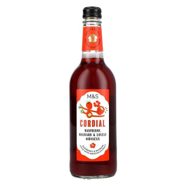 M&S raspberry rhubarb & hibiscus cordial 500ml, imported from the UK