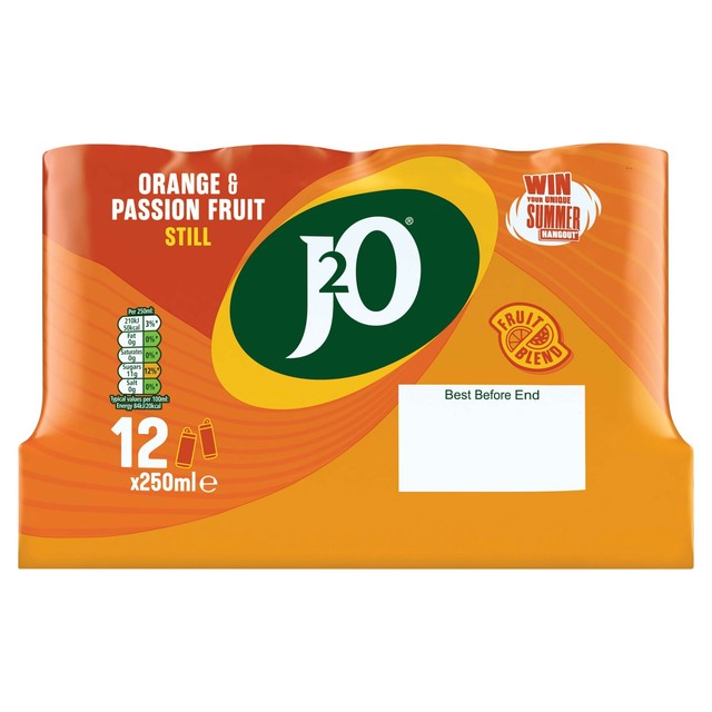 J2O Orange & Passionfruit soft drink 12 x 250ml, UK version
