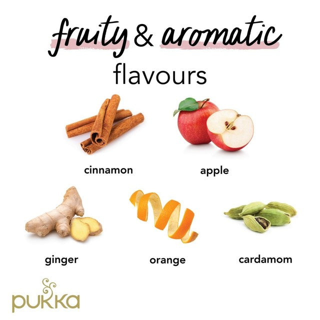 Pukka Herbs wild apple and cinnamon with ginger herbal tea bags 20 teabags, imported from the UK