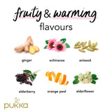 Pukka Herbs Elderberry and Echinacea fruit tea 20 compostable tea bags, imported from the UK