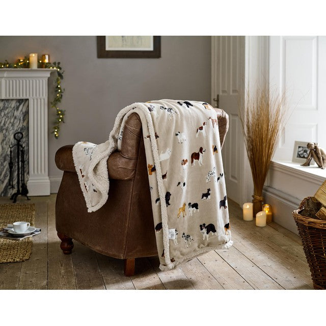 Deyongs Mixed Dogs Oatmeal Sherpa Throw 140x180cm - British product