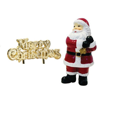 M&S Anniversary House Santa & Merry Christmas Cake Toppers Cake Decoration Set 2 per pack- Buy online at McGrocer