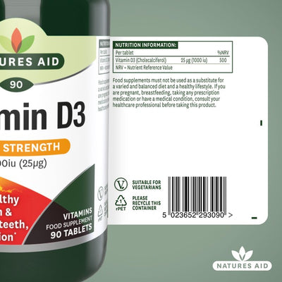 Natures Aid Høy styrke Vitamin D3 1000iu tabletter 90 stk.