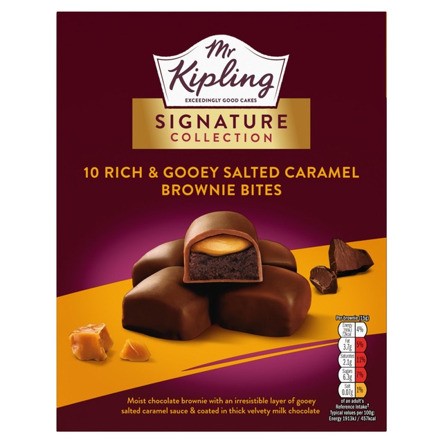 Mr Kipling chocolate caramel brownie bites 10 pack, imported from the UK