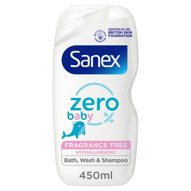 Sanex Zero% Fragrance Free Baby Bath and Shampoo 450ml (British brand)