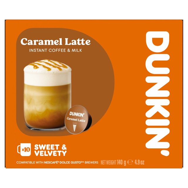 Dunkin Caramel Latte coffee pods Dolce Gusto compatible, UK version