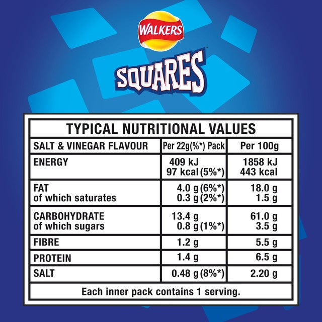 Walkers Squares Salt & Vinegar potato snacks multipack 6x22g (British brand)