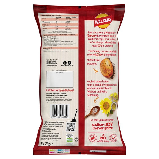 Walkers Tomato Ketchup flavour potato crisps 6x25g multipack (British brand)