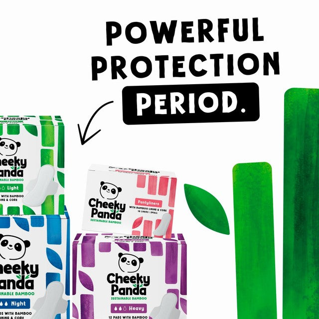 The Cheeky Panda bambus periodeunderlag lette 240 mm 15-pakning (britisk merke)