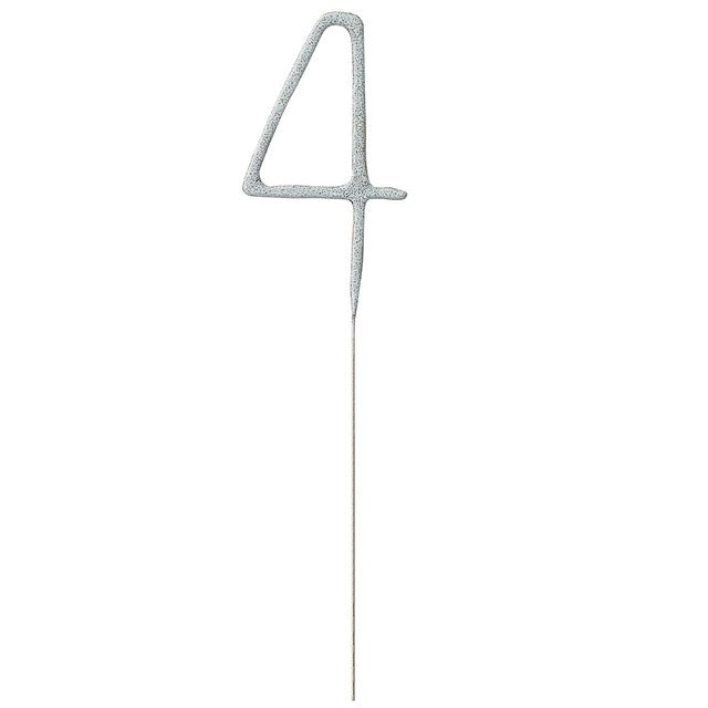Unique Party silver number 4 sparkler candle, imported from the UK