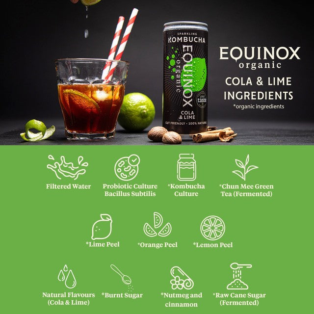 Equinox organic cola and lime kombucha can (British brand)