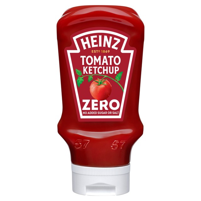 Heinz tomato ketchup zero added sugar and salt 425g, UK version