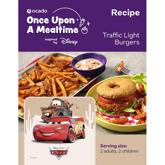 Ocado Disney Cars burger and fries recipe card - British product