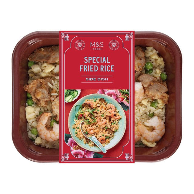 M&S special fried rice with pork and prawns 400g, imported from the UK