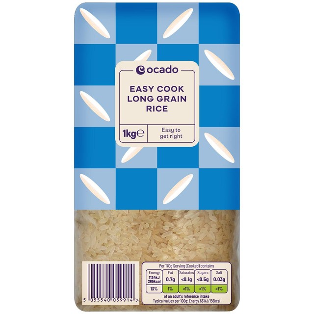 Ocado easy cook long grain rice 1kg, imported from the UK