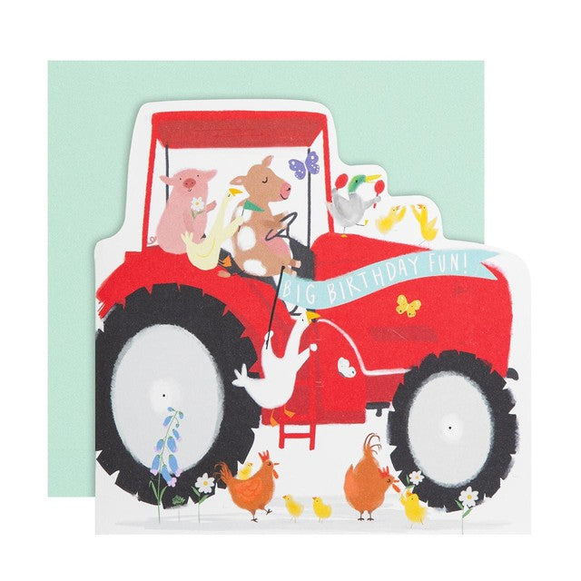 M&S tractor birthday card 15cm x 15cm, imported from the UK