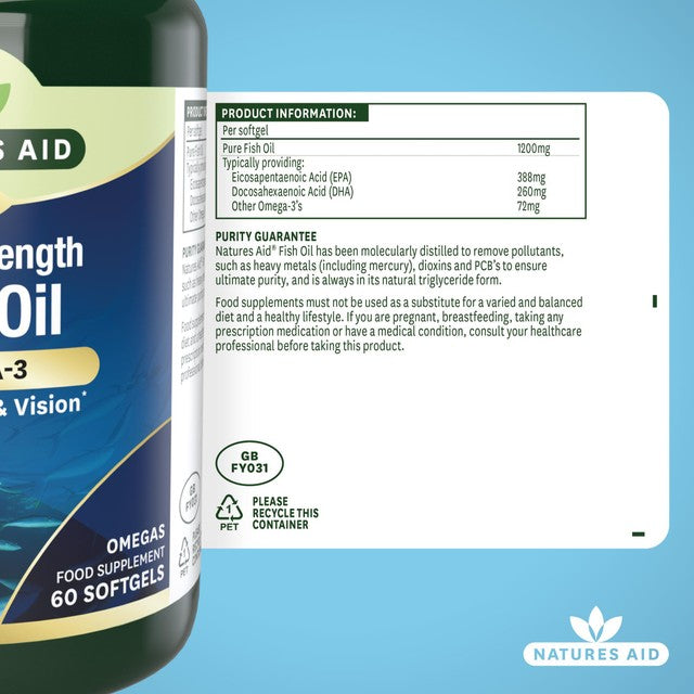 Natures Aid Omega-3 fish oil softgels 60 count, imported from the UK