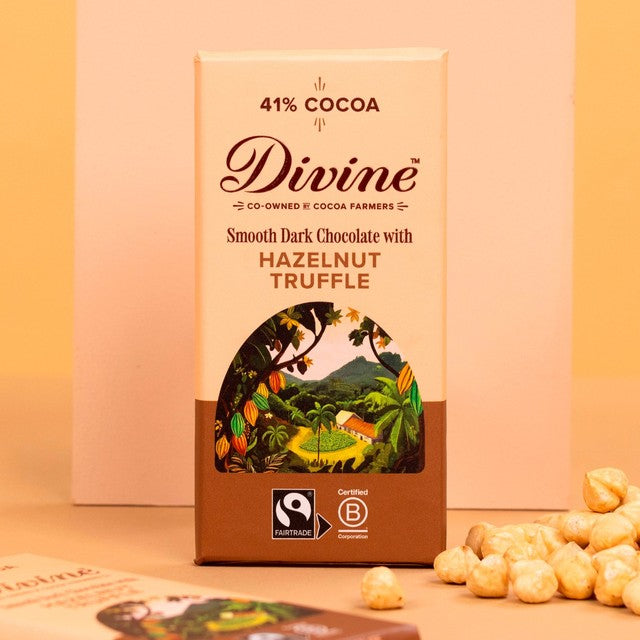 Divine Dark Chocolate Hazelnut Truffle Bar 90g - British product