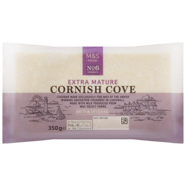 M&S Cornish Cove Extra Mature Cheddar cheese 350g, imported from the UK