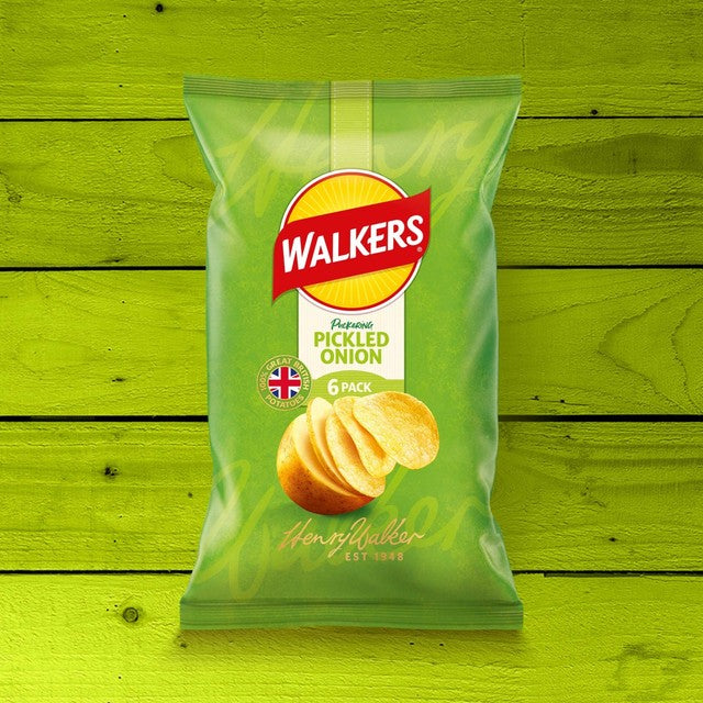 Walkers pickled onion crisps 6-bag multipack (British brand)