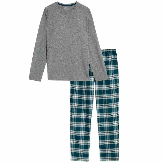 M&S men's brushed cotton checked pyjama set 2XL Grey Mix, imported from the UK