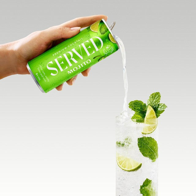 Served cocktail variety pack with Mojito, Pina Colada, Passion Fruit Martini, Margarita 8 x 250ml (British brand)