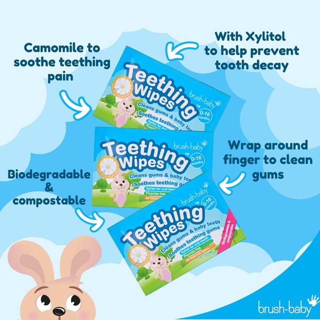 Brush-Baby teething wipes pack of 20 - British product