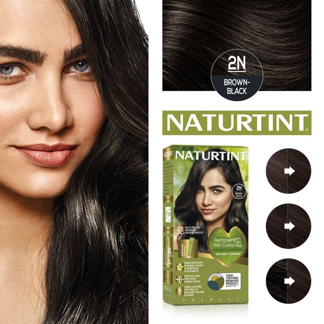 Naturtint Permanent Hair Colour Gel 2N Brown-Black, imported from the UK