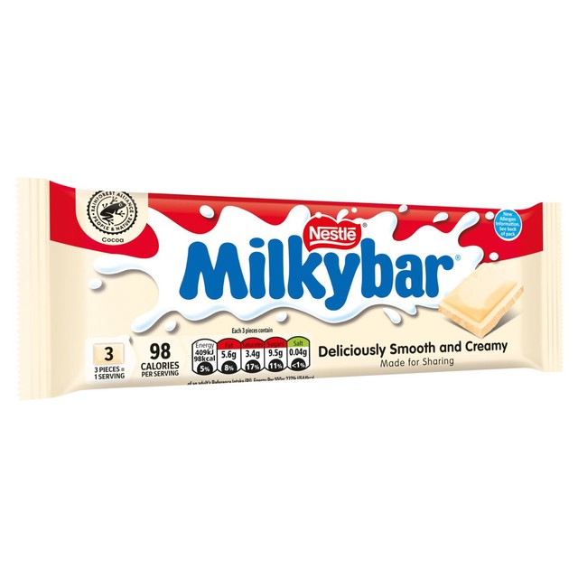 Milkybar hvit sjokoladebar til deling 90 g, importert fra Storbritannia