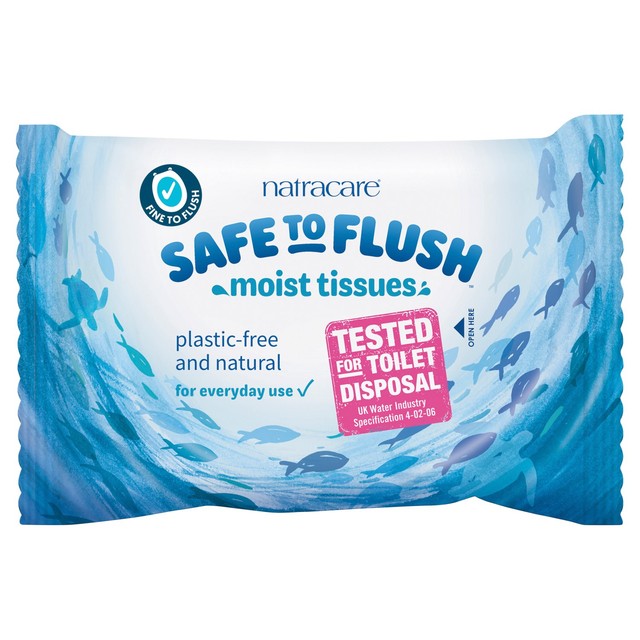 Natracare flushable moist tissues, imported from the UK