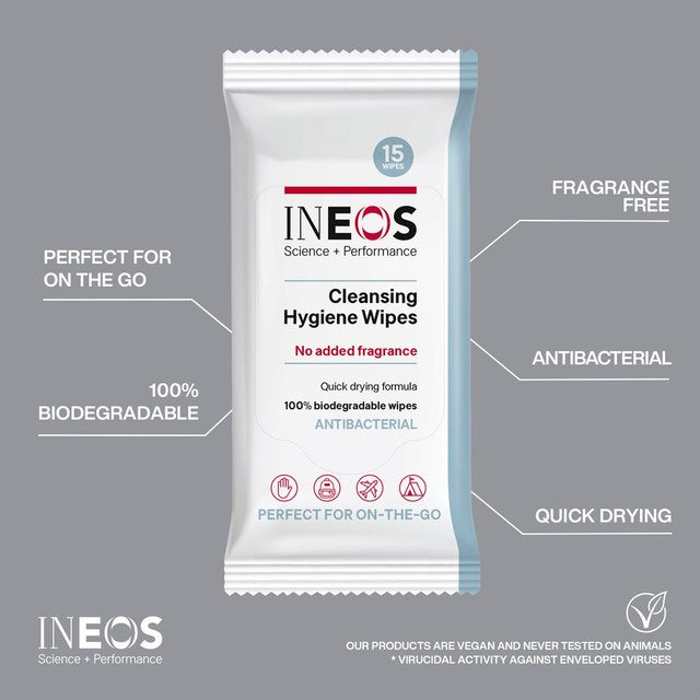 INEOS alcohol-based sanitising wipes 15 per pack, UK version