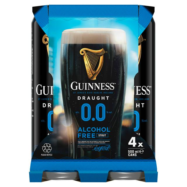 Guinness Draught 00 Alcoholic Free Stout Beer Can 4 x 500ml