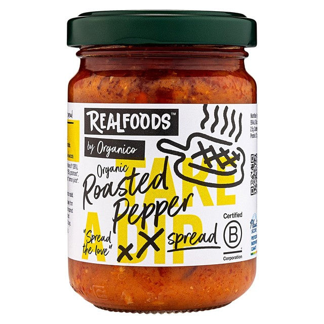 Realfoods organic roasted pepper spread 140g, imported from the UK