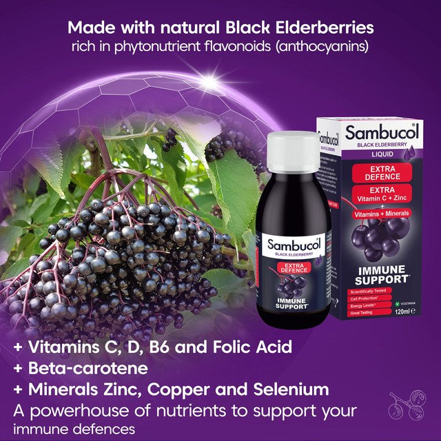 Sambucol Extra Defence black elderberry supplement syrup 120ml (British brand)