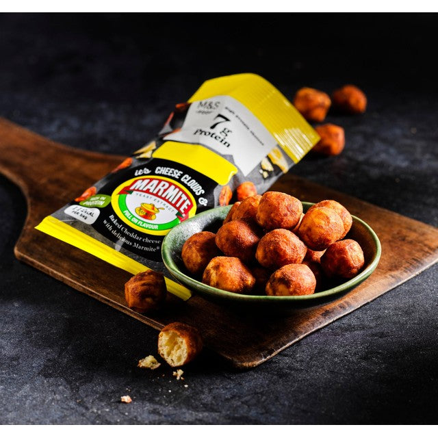 M&S Cheese and Marmite Clouds protein snack 20g, imported from the UK