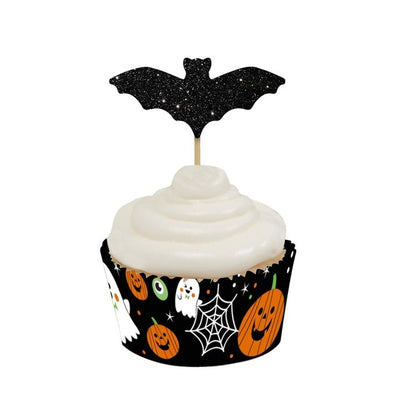 Anniversary House Halloween Glitter Flagermus Muffins Toppere Kake Topper Pinner 12 per pakke