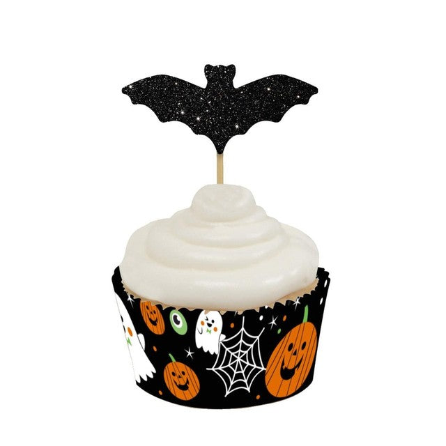 Anniversary House Halloween glitter bat cake toppers 12 per pack, UK version
