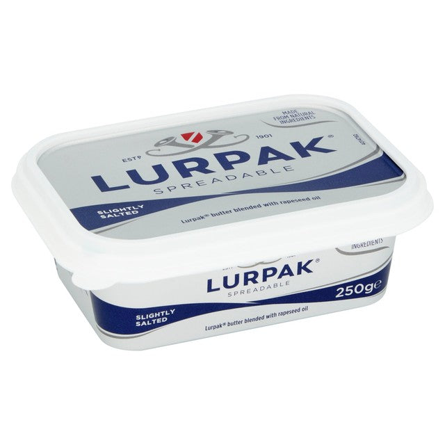 Lurpak Spreadable Butter Slightly Salted 250g, imported from the UK