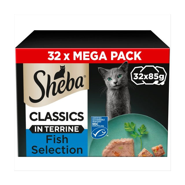 Sheba wet cat food Ocean Selection terrines 32 x 85g (British brand)
