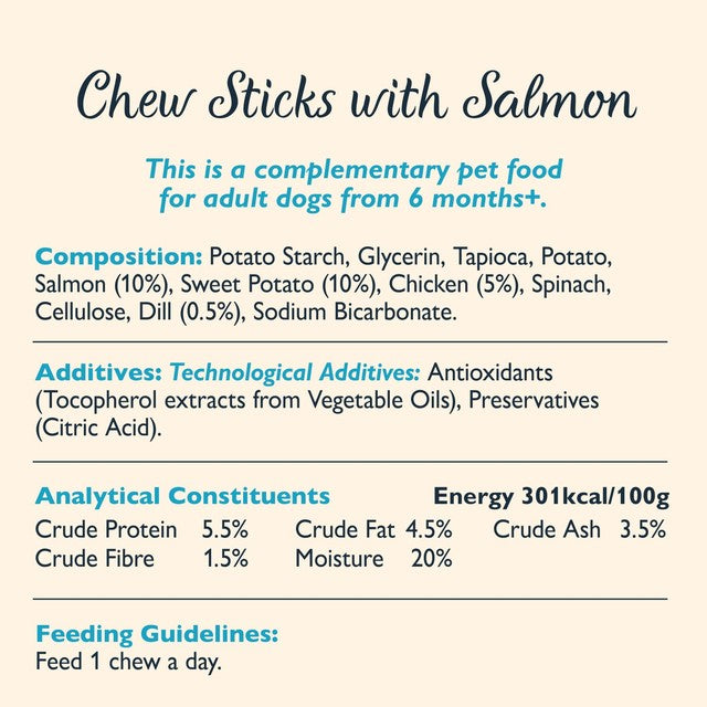 Lily's Kitchen dog chew sticks with salmon 120g, UK version