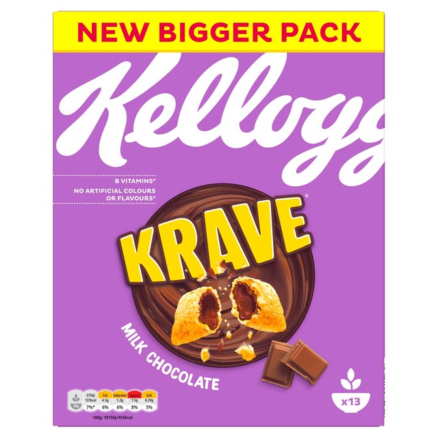 Kellogg's Krave milk chocolate breakfast cereal 410g, UK version