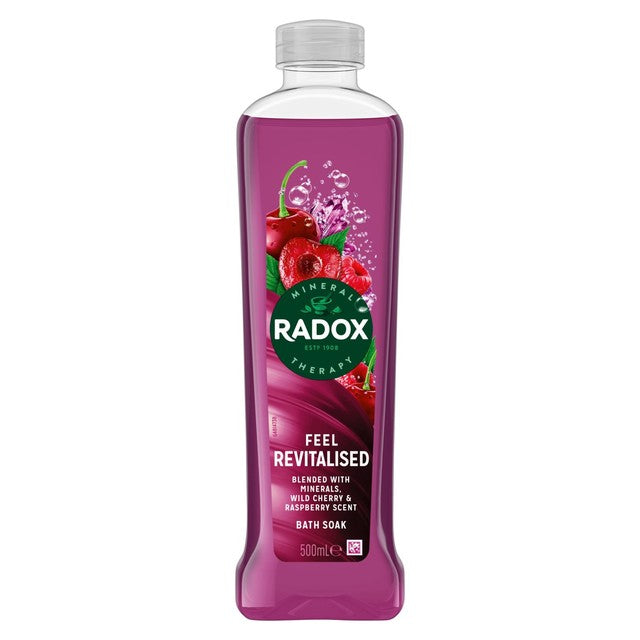 Radox Feel Revitalised bath soak with wild cherry and raspberry scent 500ml, imported from the UK