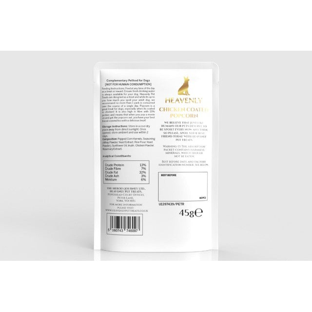 Heavenly Dog chicken popcorn dog treats 25g, UK version