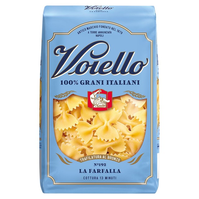 Voiello farfalle pasta bag, imported from the UK
