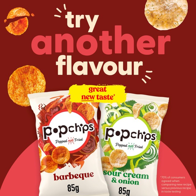 Popchips Barbeque Sharing Crisps 85g, imported from the UK